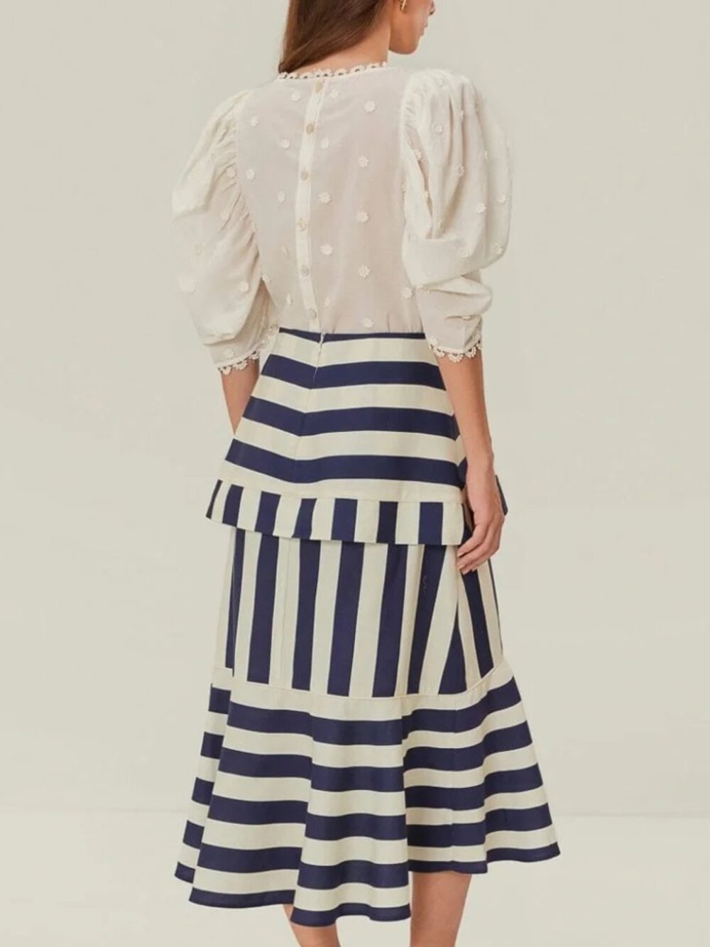 Farm Rio Blue Mixed Stripes Midi Skirt - Picture 2 of 6